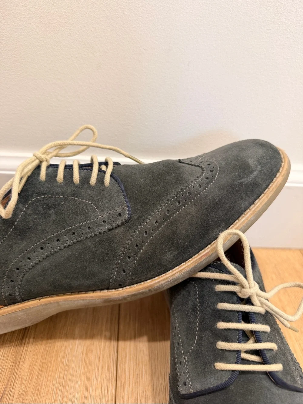 Johnston & Murphy Gray Suede Wingtip Sneakers with Tan Accents